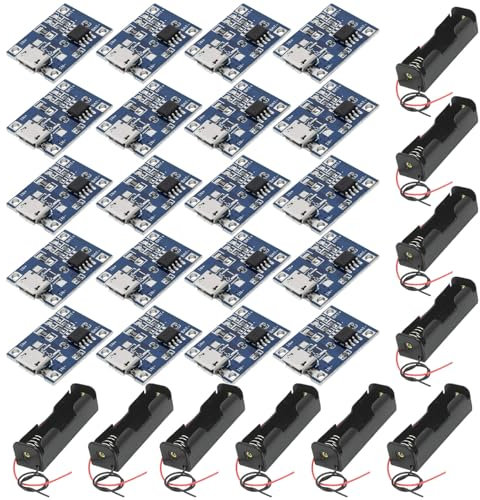 GTIWUNG 20 Pezzi Micro USB 5V 1A 18650 Lithium Battery Charger Module+10 Pezzi Porta Batterie 18650, 3.7V 18650 Custodia per Batterie in Plastica con 1 Slot, 18650 Battery Clip Holder Case
