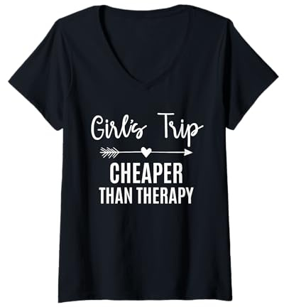 Damen Girl's Trip Cheapers Than Therapy 2025 Girls Vacation Party T-Shirt mit V-Ausschnitt