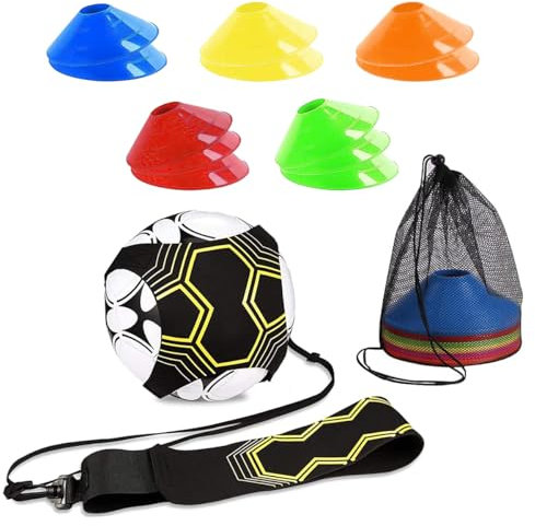 VicBou Kit Entrenamiento Futbol, Entrenador de Fútbol en Solitario con 12 Conos De Entrenamiento para Pelota Fútbol Equipo de Entrenamiento Fútbol para Niños y Adultos