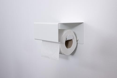 enjoy design Toilettenpapierhalter Square One in Weiß - Platzsparender Klopapierhalter Made in Germany, mit Praktischer Ablagefläche | Wand Klorollenhalter mit Bohrinstallation | Edelstahl,Rostfrei