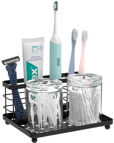 Luxspire Toothbrush Holder, 3-Slot Electric Toothbrush Holder with Detachable Tray, Stainless Steel Holder for Toothbrush Toothpaste Razor, Toothbrush Caddy for Bathroom Countertop Hotels, Black