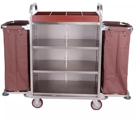 WXXSHGDW Hotel und Housekeeping-Wagen mit Rädern, Multifunktionaler Gewerblicher Reinigungswagen, Wäschekorbwagen, Abnehmbarer Stoffbeutel, Edelstahlrahmen