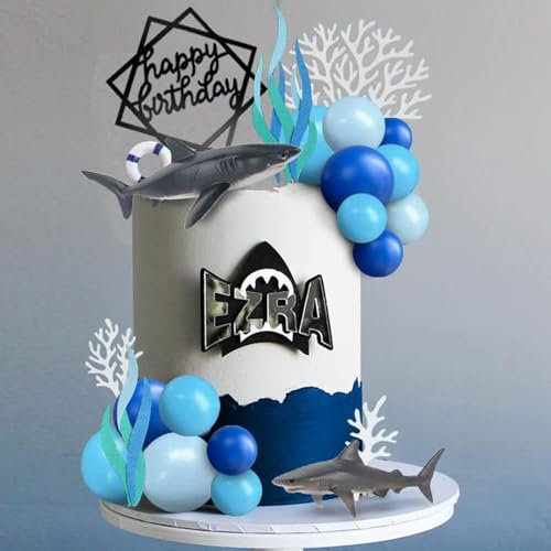 Shark Cake Topper Blue Balls Cake Decorations Shark Figurines Decoration for Kids Baby Shower Sea Ocean Theme Birthday Party Supplies