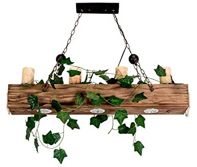 Esyogen Vintage Pendellampe Industrielampe Kreatives Design Hängeleuchte mit Dekorative grüne Pflanzen Holz Pendelleuchte E27 Deckenlampen Retro für Cafe Bar
