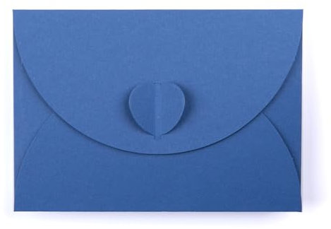 PresentFill® Briefumschläge (50 x Stück) DIN C6 ohne Fenster mit Herz Verschluss in Saphir Blau - aus 210 / gm² starkem 100% Recycling Vintage Kraftpapier im Format 162 x 114 mm