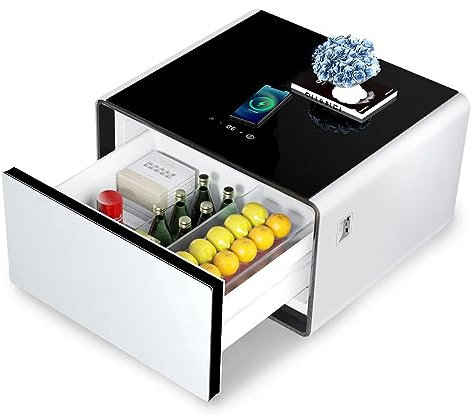 Nightstand with Built-in Fridge, Wireless Charging Station, USB Port, and Adjustable Induction Light - Smart End Table for Bedroom, Living Room, Office