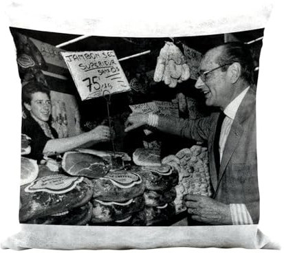 Fabulous Jacques Chirac Swag Vintage Schinken President France Kissen, Kunstleder, Weiß, 40 x 40 cm, Leder-Haptik, inkl. Bezug und Kissen