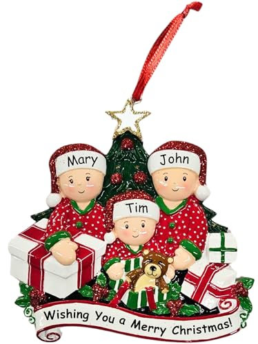 Personalised Christmas Decorations 2024 | Custom Name for Family of 3 | Christmas Tree Ornaments | Personalized Bauble for Family Ornaments (Family of 3)