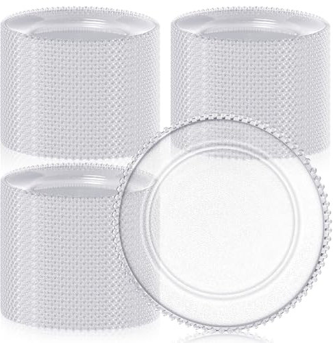 Hoolerry 100 Pack Clear Charger Plates Bulk 13 Inch Acrylic Round Dinner Charger Plates Beaded Frosted Grain Dinner Decorative Dishes for Wedding Party Events Home Kitchen Tabletop