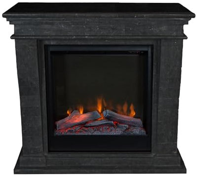 Xaralyn - Elektrokamin Kreta-Mini ELE-SBU - Anthrazit, Schwarze raue Naturstein Kaminverkleidung - 1500 Watt Heizung - Fernbedienung