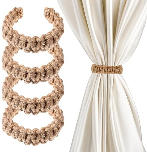 Ptwola 4 piezas de cuerda para cortina, alzapaños, ganchos trenzados a mano, elegantes y ligeros, juego de accesorios decorativos para cortinas, hogar, oficina, dormitorio, ventana