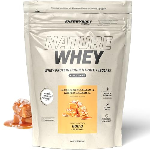 Energybody Nature Whey Isolate Salted Caramel 600 g Beutel | zucker- und fettarmes Molkenproteinpulver, ohne künstliche Verdickungsmittel, Eiweiss Shake