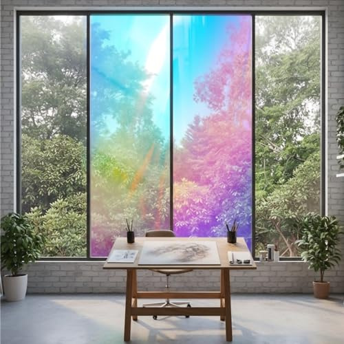 Homewell Holografische Kreisblasen Fensterfolie 60x200 cm – Regenbogen Milchglasfolie Sichtschutz Statisch Haftend Ohne Kleber – Dekorative Glasfolie mit Sonnenschutz für Bad Küche Wohnzimmer Büro