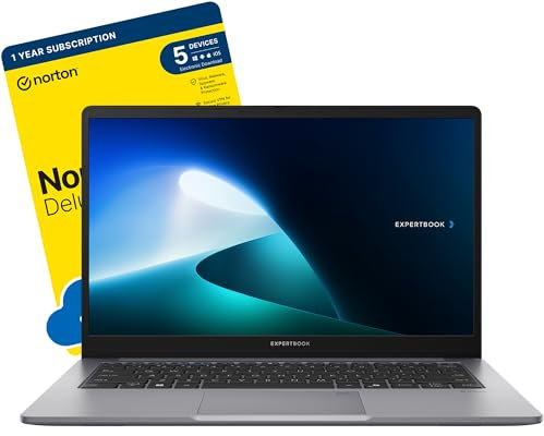 ASUS ExpertBook P1 14-inch Business Laptop (Intel Core i5-13420H, 8 GB DDR5 RAM, 256 GB SSD, Wi-Fi 6, Fingerprint reader, Windows 11 Pro) includes Free Norton 360 Deluxe Antivirus Software