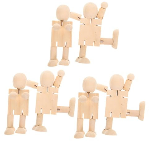 Veemoon 6stücke Holz Roboter Statue Unvollendete Holz Puppen Zum Spielen Diy Malerei Junge Mädchen Kunst Handwerk Gestaltbare Roboter Körper Natur Dekoration Puppe Modell