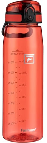 Fanhaw 1L Tritan Water Bottle with Chug Lid - Clear, BPA-Free, Lightweight, Wide Mouth, Leak-Proof, Perfect for Gym, Travel, School, Office, and Sports (Red)