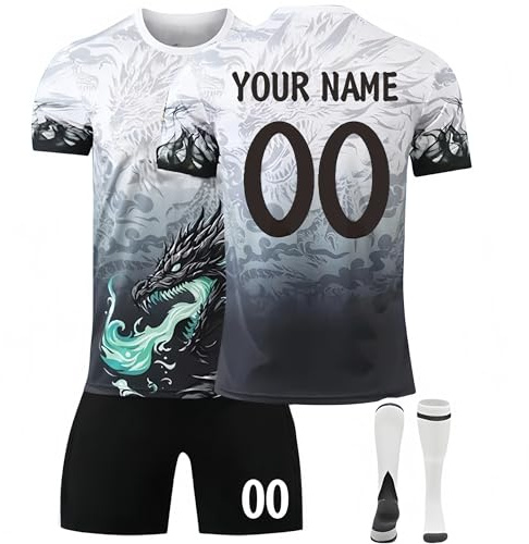 Generico Maglia da Calcio Personalizzato con Nome Numero Stampato con Il Tuo Nome e Numero Bambino Adulti, Regali di Calcio Ragazzi Uomini T-Shirt da Calcio e Pantaloncini Sportiva da Uomo,con Calze