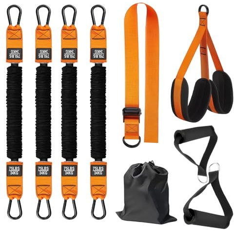 Klimmzughilfe Set mit 4 Verstellbaren Widerstandsbändern & 2 Fußstützen, Klimmzughilfebänder für Effektives Krafttraining & Unterstützung beim Klimmzug für Anfänger und Fortgeschrittene (300 lb)