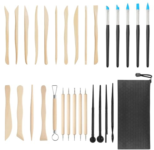 30PCS Polymer Clay Tools Air Dry Clay Tools Sculpting Kit with Storage Bag | Double-Headed Pottery Kit Clay Sculpting Tools for Adults Kids Art Crafts Accessories Carving for Engraving Embossing Shaping