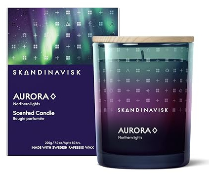 Skandinavisk AURORA Duftkerze. Duftnoten: Sandelholz und Wacholderbeeren, Jasmin und Limette. 200 g.