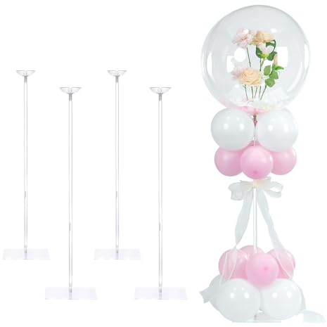 YALLOVE 10 Stück Acryl Ballonständer für Tisch Höhenverstellbar 20/40/60cm | Klares Ballonstabhalter mit Fuß für Hochzeit Geburtstag Party Tisch Dekorationen
