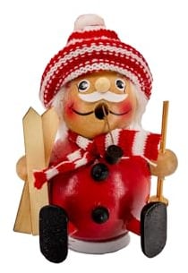 Kaladia Kugelräuchermännchen mit Ski aus Holz – in Rot/Weiß - handbemalte Räucherfigur für Räucherkerzen Größe M - Größe: ca. 13 cm - Dekoration für das ganze Jahr