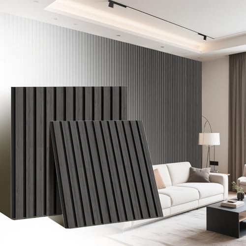 Kidsgigglz 4x Akustikpaneele Holz 60x60cm Wandpaneele aus Holzfunier und Filz, Holzpaneele Walnussfarbe, Wandverkleidung für Studio und Zuhause Innenwanddekoration, Schwarz Eiche