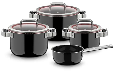 WMF Fusiontec Function Pro, 4-teiliges Topf-Set, langlebiges, kratzfestes Material, Topfset Induktion, Töpfe für alle Herdarten geeignet, Made in Germany, schwarz, 0518605290