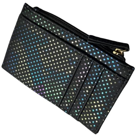 Solis Accessories Polka Dot Metallic Ladies Card & Coin Purse – Faux Leather Mini Wallet with Sparkly Finish, Zipped Coin Section, Card Slots & Slip Pocket – 13 × 8 × 1 cm (Black)