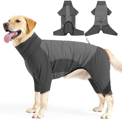 PAWIVID Winter Hundemantel mit Beinen, Hundepullover Fleecefutter, Hundejacke mit Rollkragen, Warmer Ganzkörper-Pyjama mit Loch für die Leine für Kleine, Mittelgroße und Große Hunde (Grau, XS)