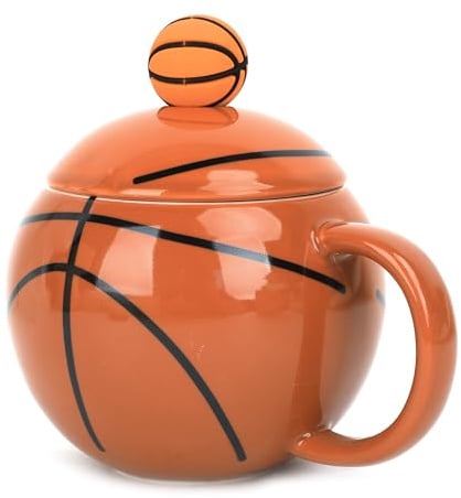 RUIXIA Tasse Basket Ball Mug Original de Basket-ball Tasse à Café Sphère avec Couvercle Mug en Céramique,400ML