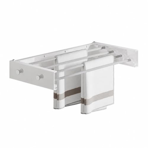 Séchoir à linge mural en acier au carbone et aluminium - Étendoir mural simple - Pliable - Pour l'intérieur et l'extérieur - Extensible pour balcon (blanc avec 4 crochets)
