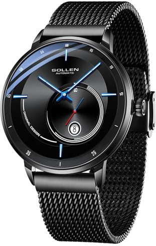 SOLLEN Klassische Herrenuhren Automatik,Automatische Herrenuhren mit Originales Mechanisches Uhrwerk,Automatikuhren Herren mit Kalendar & Sekundenzeiger,Leuchtend Armbanduhren als Geschenk für Männer