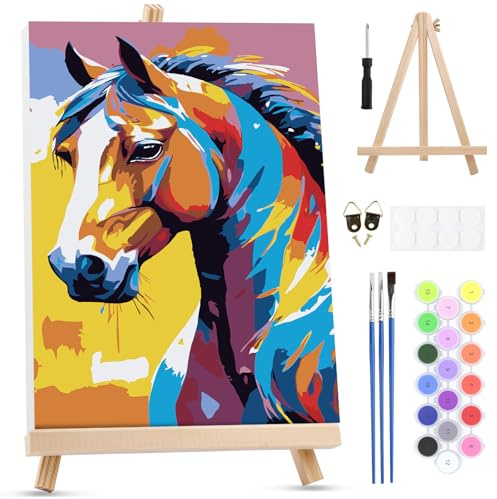 MXJSUA Peinture Numero Enfant Adulte avec Cadre, Cheval Numéro d'art avec Pinceaux, Loisirs Créatifs Adultes, Activité Manuelle Adulte, 20x30cm