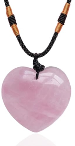 LEPGUYO Collier Cœur en Quartz Rose, Pierre Naturelle – Cadeau Saint-Valentin pour Femmes, Bijoux Spirituel avec Énergie Guérissante Feng Shui