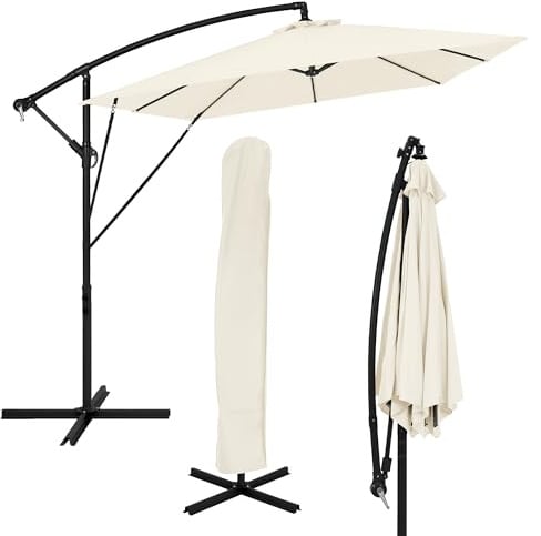 ML-Design Parasol Déporté Ø 330 cm Beige en Aluminium avec Manivelle, Protection UV50+ Tissu Imperméable, Modèle Inclinable et Pivotant 360°, Meuble pour Jardin Terrasse, Housse et Support inclus
