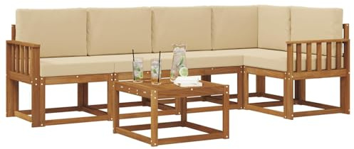 vidaXL Outdoor-Sofagarnitur mit Kissen 6 pcs Natur und Beige, Cooles Garten-Sofa, modernes Outdoor-Eckmöbel, langlebige Terrassen-Sitzgelegenheit, gemütliches Lounge-Set für die Terrasse