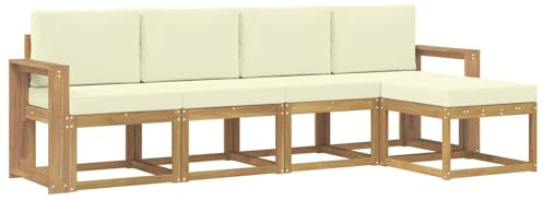 vidaXL Outdoor-Sofagarnitur mit Kissen 5 pcs Weiß und Creme, Garten Sofa Set, Moderne Möbel für draußen, Robustes Sitzen für Terrasse, Garten und Balkon, schicker Akazien Lounge