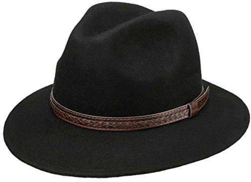 Lipodo Kentucky Wollhut Herren - Hut aus 100% Wollfilz - Filzhut hergestellt in Italien - Traveller Outdoorhut mit Ledergarnitur aus Kunstleder schwarz XL (60-61 cm)
