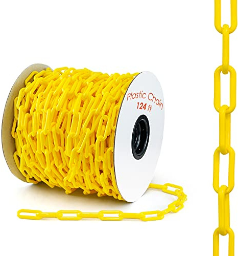 Plastic Chain, Safety Barrier, 2 Links, Light Weight, 124 Feet, Yellow