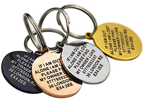 Personalised Engraved Dog Tag ID Name Tags for Cat Puppy Pet Collar Tag Hand Finished in UK