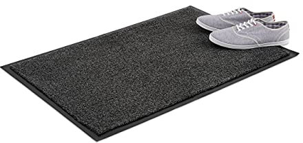 Relaxdays Schmutzfangmatte grau, Fußmatte Innen, Schmutzmatte groß, Fußabtreter dünn, Türmatte 60x90 cm, schwarz-grau