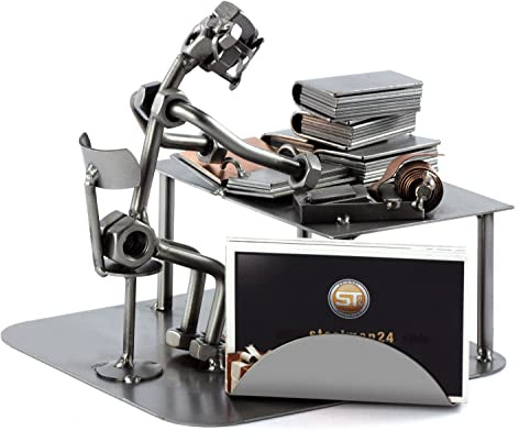 Steelman24 Schraubenmännchen Buchhalter mit Kartenhalter | Made in Germany,Handarbeit,Geschenkidee,Stahlfigur,Metallfigur,Metallmännchen