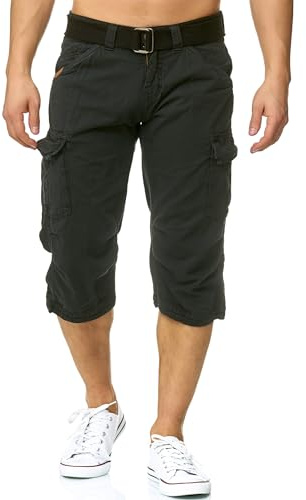 Indicode Herren Nicolas Check 3/4 Cargo-Shorts mit Gürtel aus Baumwolle | Robuste Herrenshorts für Urlaub und Outdoor mit Gürtel, Cargoshorts, Bermudas, Freizeithose, 3/4-Hose, kurze Hose für Männer
