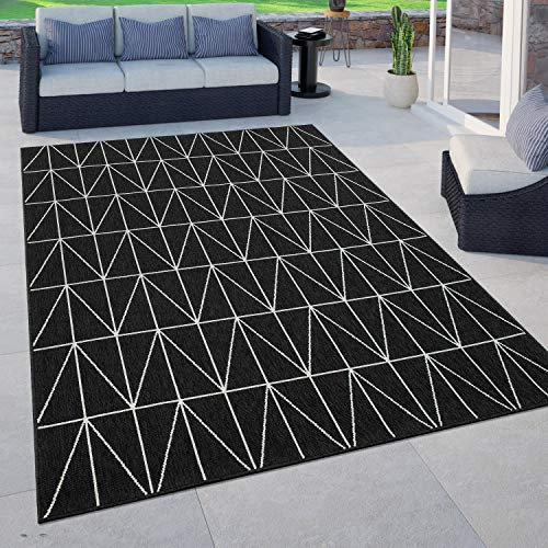 Paco Home In- & Outdoor Teppich, Terrasse u. Balkon, Wetterfest Skandinavischer Stil, Grösse:160x230 cm, Farbe:Schwarz