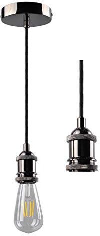 JING Vintage Pendant Light Fitting, Industrial Black Nickel Ceiling Rose,Braided Flex E27 Lamp Holder,Suspended Ceiling Pendant Light Fitting -Black Nickel