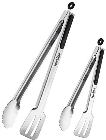 Joinkitch Grill Tongs for Cooking BBQ Heavy Duty Extra Long Grilling Tongs, Premium Set 2 Pack(16-inch & 12-Inch)