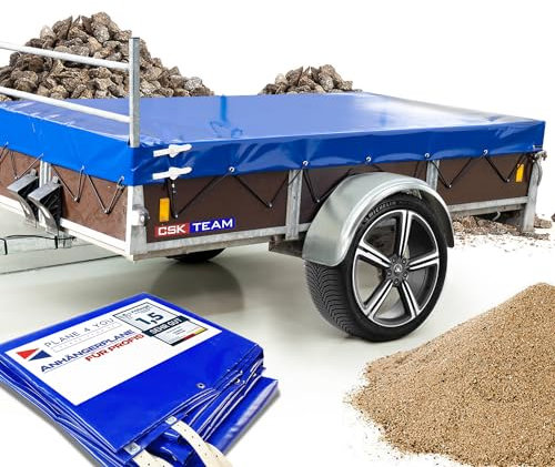 Plane - Abdeckplane für Verschiedene Anhänger mit H-Gestell mit und Ohne Rehling cm Wasserfeste Anhängerplane mit viel Zubehör - Premium Anhänger Abdeckung - 680 gr/m² bis 250 x 180 x 15