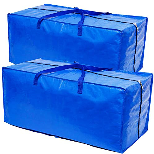 2PCS extra große Aufbewahrungstaschen mit Rucksackgurten und Tragegriffen, gut für Hausumzug, Reisen, Camping, Gartengeräte, Ornament, 80 × 40 × 35cm, 112L, Blau