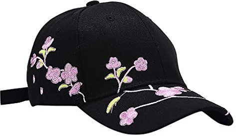 QingHUImao Damen Baseballmütze Frauen Floral Blumen Kappe Sommer Mütze Baseballkappe Baseball Cap Verstellbar Baseballmütze Sonnenhut Sonnenschutz Schirmmütze Trucker Cap Damencap (Black, One Size)